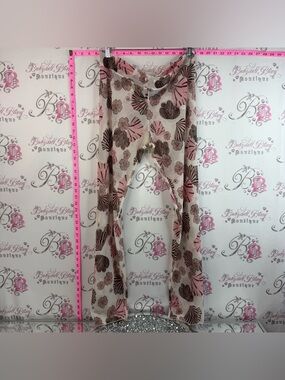 Massimo pants stretchy pink Sheer Floral Wide Leg Pants - Pink, Brown and White